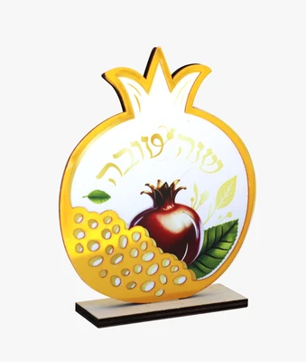 מרכז שולחן עץ+אקרילי שנה טובה בצורת רימון