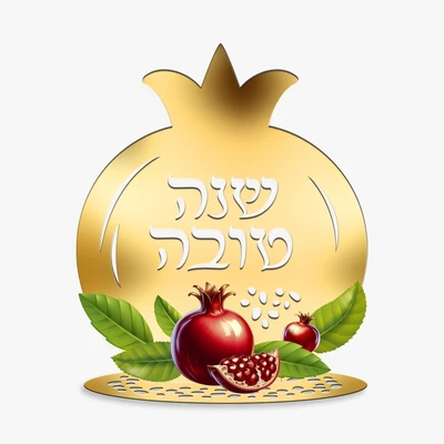 מרכז שולחן רימון אקרילי זהב+הדפסה שנה טובה