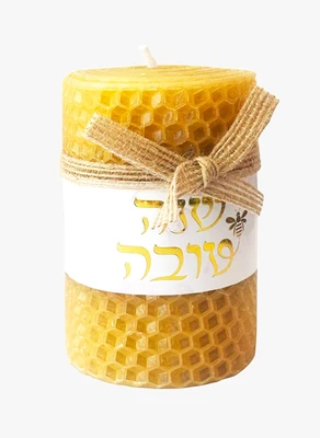 נר כוורת צהוב+כרטיס שנה טובה כ-8.50ס"מ-5 ס"מ