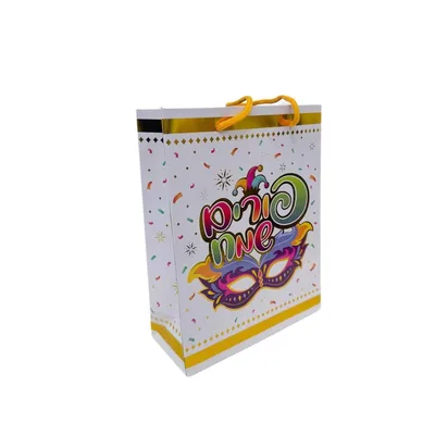 חבילת 12 שקיות נייר 24.5/19/8 ס"מ- פורים שמח מסכה