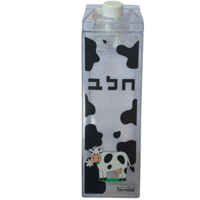 בקבוק פלסטיק קשיח בצורת קרטון חלב הדפס פרה- 1000 מ"ל